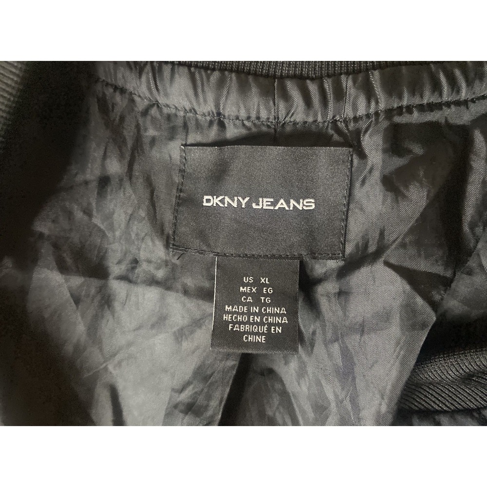 DKNY Jeans Womens Quilted Bomber Jacket Coat Moto Zip Front Long Sleeve Black XL - Picture 10 of 16